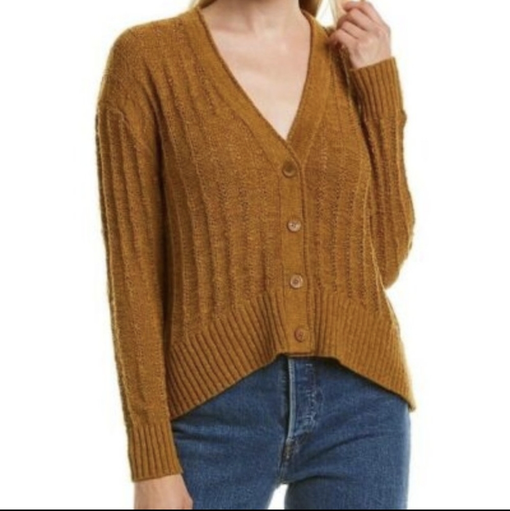 J. CREW Honey Gold Brown Crop High Low Long Sleeve Button Down Cardigan Small